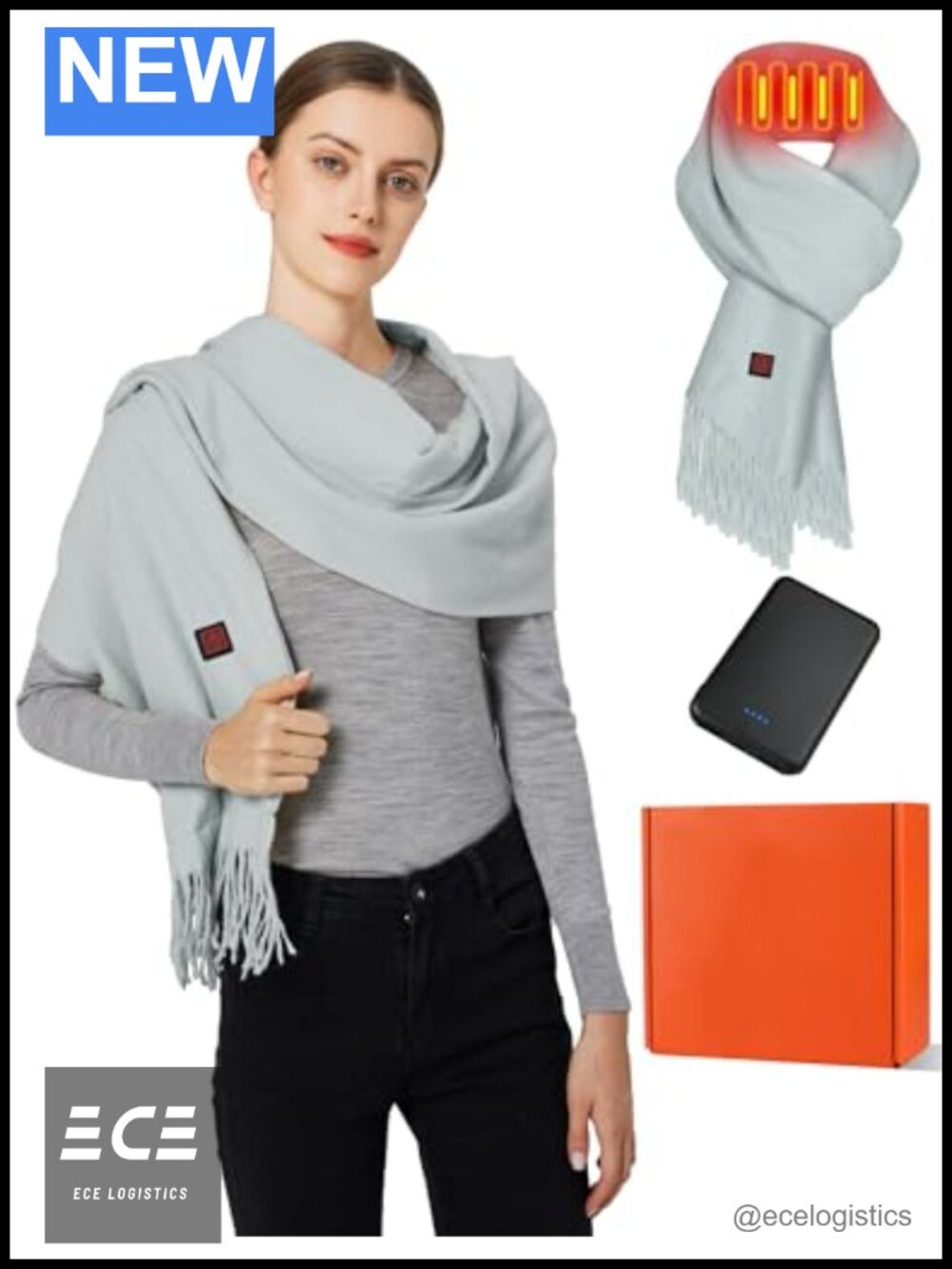 Rechargeable Heated Scarf with Battery Pack 3 Heat Settings Winter Neck Warmer
